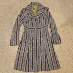 Burning Torch Women's Striped Wool Winter Dress Coat